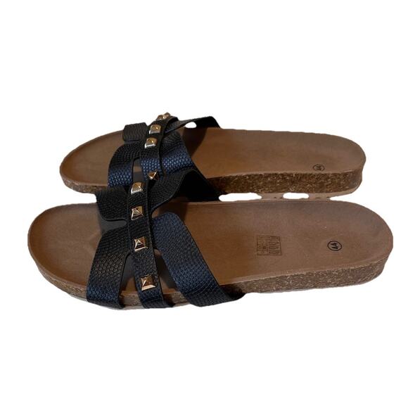 NEW Black Studded Cork‎ Slide Sandals Women’s 11 EU 44 Faux Leather - Picture 4 of 5
